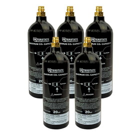 Interstate Pneumatics WRCO2-CL20-5 20 Oz. CO2 Pin Valve Cylinder Tank Paintball 5 Pack (Hydro 2021)