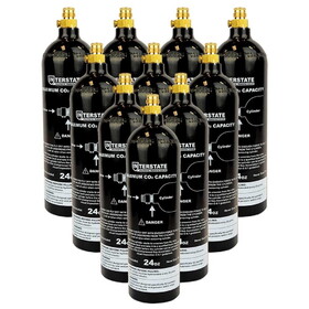 Interstate Pneumatics WRCO2-CL24-10 CO2 Pin Valve Cylinder Tank Paintball 24 Oz - 10 Pack (Hydro 2021)
