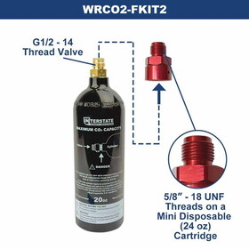 Interstate Pneumatics WRCO2-FKIT2 20 oz CO2 Paintball Tank (G1/2-14) with 5/8"-18 UNF Thread Outlet Fitting