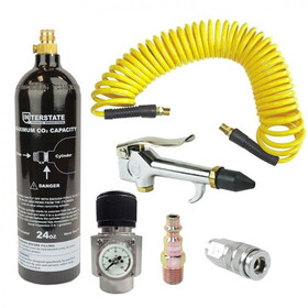 Interstate Pneumatics WRCO2-K3 Co2 Regulator with 24 oz cylinder, blow gun, hose, coupler Kit