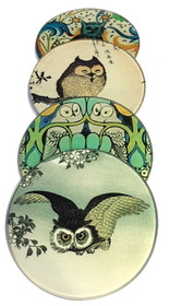 Parastone CS05OWL Owl Paintings Glass Coasters Set of 4 with Storage Stand