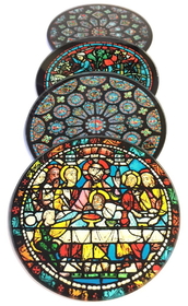 Parastone CS08CHA Chartres Cathedral Windows Glass Coasters Set of 4 with Storage Stand