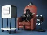 Parastone DUB59 Cats Watching a Horror Movie Figurine Statue Set by Dubout