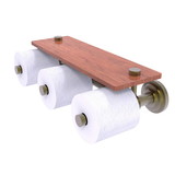 Allied Brass QN-35-3S-IRW Que New Collection Horizontal Reserve 3 Roll Toilet Paper Holder with Wood Shelf