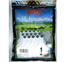 Ytex 7700001 All American 3 Star Two Piece Cow &amp; Calf Ear Tags White Medium #1-25