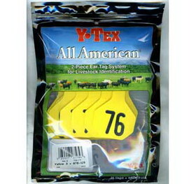 Ytex 7712076 Ytex All American Two-Piece Ear Tag Medium Yellow 76-100 25/Pkg