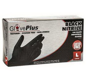 Ammex GPNB46100 Gloveplus Black Nitrile Powder Free Gloves Large 100 Count