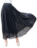TOPTIE Women Chiffon Full Ankle Length Elastic Retro Maxi Skirt, S to L