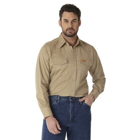 Wrangler 10FR12140 FR Flame Resistant Long Sleeve Twill Solid Shirt - Khaki