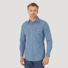 Wrangler 10LAK23HG FR Flame Resistant Long Sleeve Work Shirt - Blue