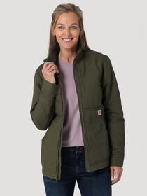 Wrangler 112318476 Riggs Workwear Womens Sherpa Lined Canvas Jacket - Loden