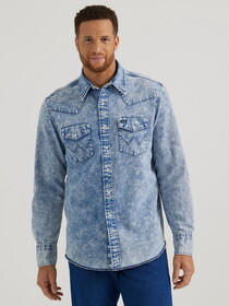 Wrangler 112345069 Vintage Inspired Long Sleeve Denim Shirt - Blue Denim