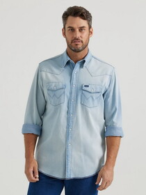 Wrangler 112345087 Vintage Inspired Long Sleeve Denim Shirt - Light Wash