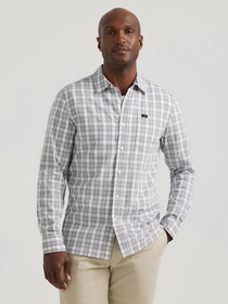 Lee 112347448 Long Sleeve Plaid All Purpose Shirt - Bright White Gray Plaid