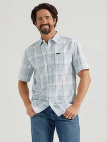 Lee 112347455 Short Sleeve Plaid All Purpose Shirt - Bright White Light Blue Plaid