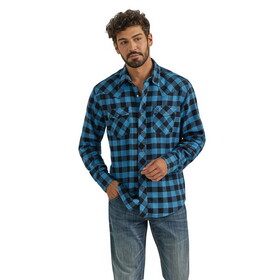 Wrangler 112351489 Retro Flannel Long Sleeve Snap Shirt - Modern Fit - Blue