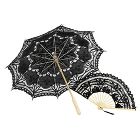 TOPTIE Handmade Lace Umbrella Parasol with Elegant Lace Fan for Weddings Art Exhibition