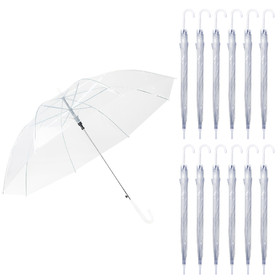 TOPTIE 12 Packs Transparent Clear Stick Umbrellas Wedding, Auto Open and Windproof, Bulk Sale Umbrellas