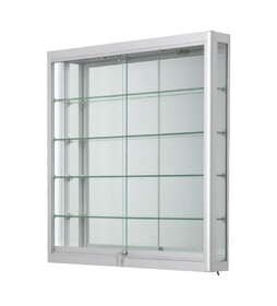 AMKO Displays ESC-WL40S Silver Frame Wall Mounted Case, 40"L X 12"W X 40"H; Led Top Lights, Mirror Back