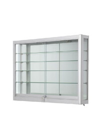 AMKO Displays ESC-WL60S Silver Frame Wall Mounted Case, 60"L X 6"W X 40"H, Led Top Lights, Mirror Back