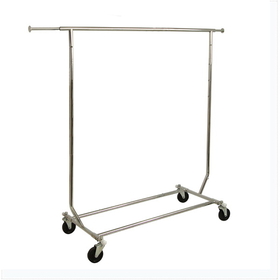AMKO Displays RCS/1-CH Heavy Duty Collapsible Rolling Rack, 48" Hangrail, 2- 12" Pull-Out Rods, 4" Wheels, Chrome