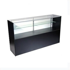 AMKO Displays SCH6-B Half Vision Showcase, 72"(L) X 18"(W) X 38"(H), 1 Glass Shelf 12", Black, Shelf Brackets