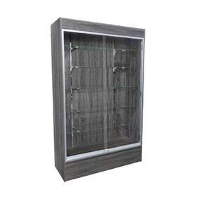 AMKO Displays WC4-RG Rustic Grey Wall Case 48'L X 18"W X 78"H, 5-Adjustable Glass Shelves (12'), 3-Led Lights, Plunger Locks