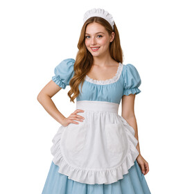 Aspire Waist Apron with Pockets for Women, White Half Apron with Ruffle Edge, Cotton Maid Costume for Cosplay, Baking