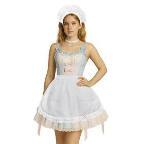 Aspire Waist Apron with Pockets, White Lace Half Apron, Vintage Cotton Maid Costume for Cosplay, Baking, Cooking