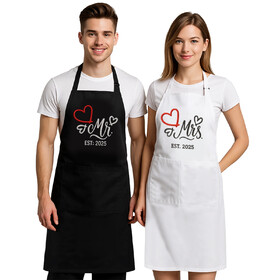 Aspire 2 PCS Embroidered Apron Set for Couples, Adjustable Cooking Aprons for Valentines, Engagement, Wedding Presents
