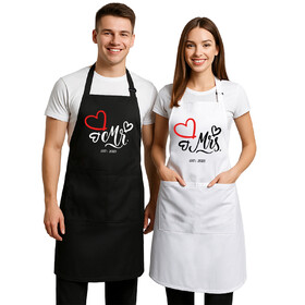 Aspire 2 PCS Apron Set for Couples, Cooking Aprons with Adjustable Neck Strap for Valentines, Engagement, Wedding Presents