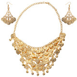 BellyLady Belly Dance Gypsy Jewelry, Gold Necklace & Earrings, Halloween Gift