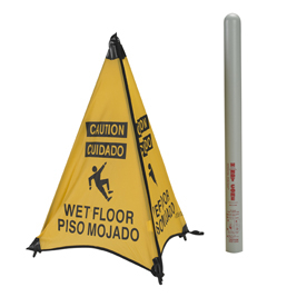Handy Cone 31014D Caution Wet Floor English/Spanish w/Tube, Yellow, 31"