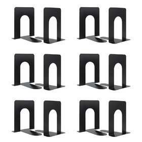 Aspire 6 Pairs Metal Book Ends, Heavy Duty Bookends, Black Book Shelf Holder, Non-Slip Book Stopper for Shelves