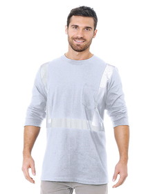 Bayside 3712 Made In Usa Hi-Vis 100% Cotton Long Sleeve Pocket Crew Segmented Striping