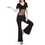 BellyLady Practice Belly Dance Unitard-Body Costume, Black Stretchy Short Sleeve Top And Dancing Pants Set, Size: S
