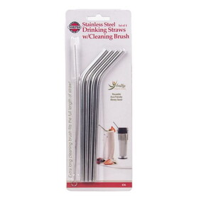Norpro Drinking Straws with Cleaning Brush, Stainless Steel
