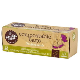 Natural Value Food Waste Bags, 100% Compostable, 13 gallon