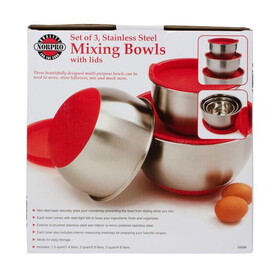 Norpro Mixing Bowls with Grip and Lid, Stainless Steel, Set of 3