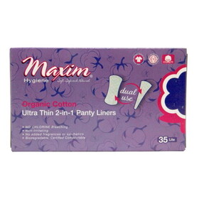 Maxim Hygiene Products Cotton Ultra-Thin Panty Liners, 2-in-1, Lite, Organic