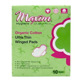 Maxim Hygiene Products Cotton Ultra-Thin Winged Pads, Super, Organic