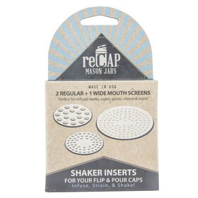 reCAP Mason Jar, Shaker Inserts, Regular &amp; Wide Mouth, Silver