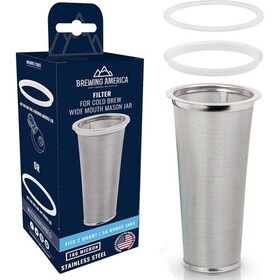 Brewing America Cold Brew Coffee Filter, Stainless Steel, 2 Quart, Wide mouth - 1 ct