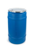 BASCO 30 Gallon Plastic Drum, Open Head, UN Rated, Fittings - Blue