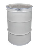 Basco DRU6999 Reconditioned 55 Gallon Steel Drum, Open Head, Lined, Fittings, Bolt Ring Closure, White
