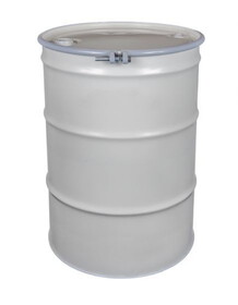 Basco DRU7103 Reconditioned 55 Gallon Steel Drum, Open Head, Unlined, UN Rated, Fittings, Bolt Ring, White