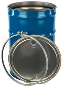 Basco DRU7111 Reconditioned 55 Gallon Steel Drum, Open Head, Unlined, Bungs, Bolt Ring, Blue/Wht
