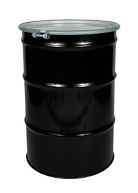 Basco DRU7121 55 Gallon Steel Drum, Open Head, Steel Cover, Bolt Ring, UN Rated - Black w/ White Cover