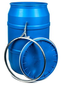 Basco DRU7130 55 Gallon Plastic Drum, Open Head, UN Rated, Lever Lock, Blue