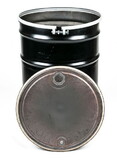 Basco DRU7152 55 Gallon Steel Drum, UN Rated, Fittings, Black/White